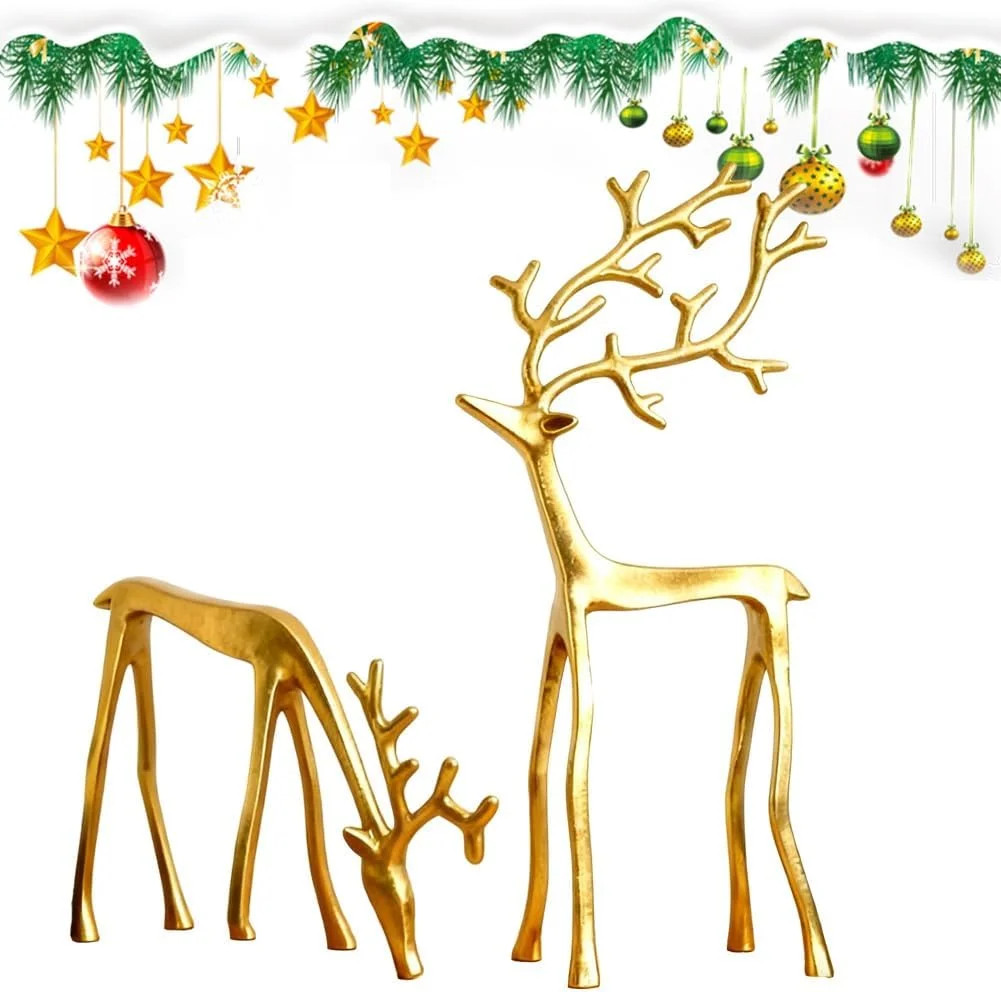 Black & Gold Reindeer Statues Christmas Decorations, Metal Deer Figurines Christmas Table Decor, ... | Walmart (US)