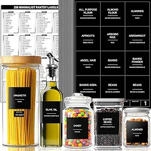 288 Pantry Labels for Food Containers, Black Preprinted Minimalist Waterproof Stickers for Organi... | Amazon (US)