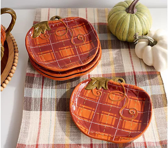 Set of 4 Ceramic Pumpkin Plates by Valerie - QVC.com | QVC