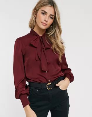 Oasis blouse with pussybow collar in red | ASOS US