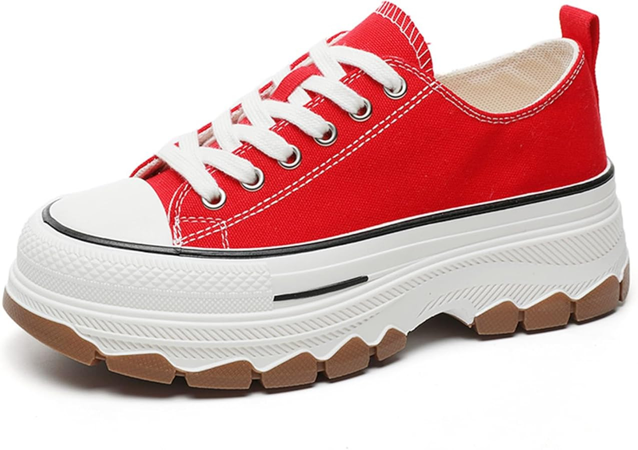 Platform Canvas Sneakers for Women Low Top Chunky Canvas Shoes Non Slip Preppy Shoes Breathable F... | Amazon (US)