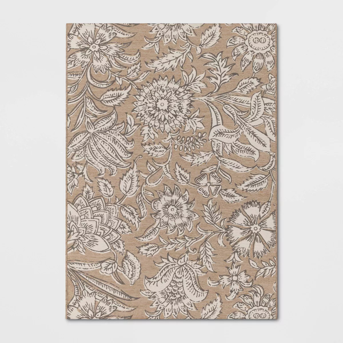 Floral Tapestry Linen Rectangular Woven Outdoor Area Rug Beige - Threshold™ | Target