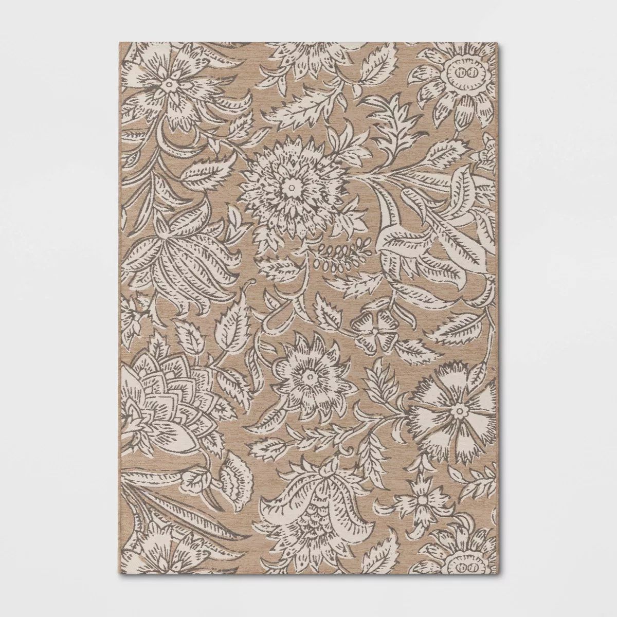 Floral Tapestry Linen Rectangular Woven Outdoor Area Rug Beige - Threshold™ | Target
