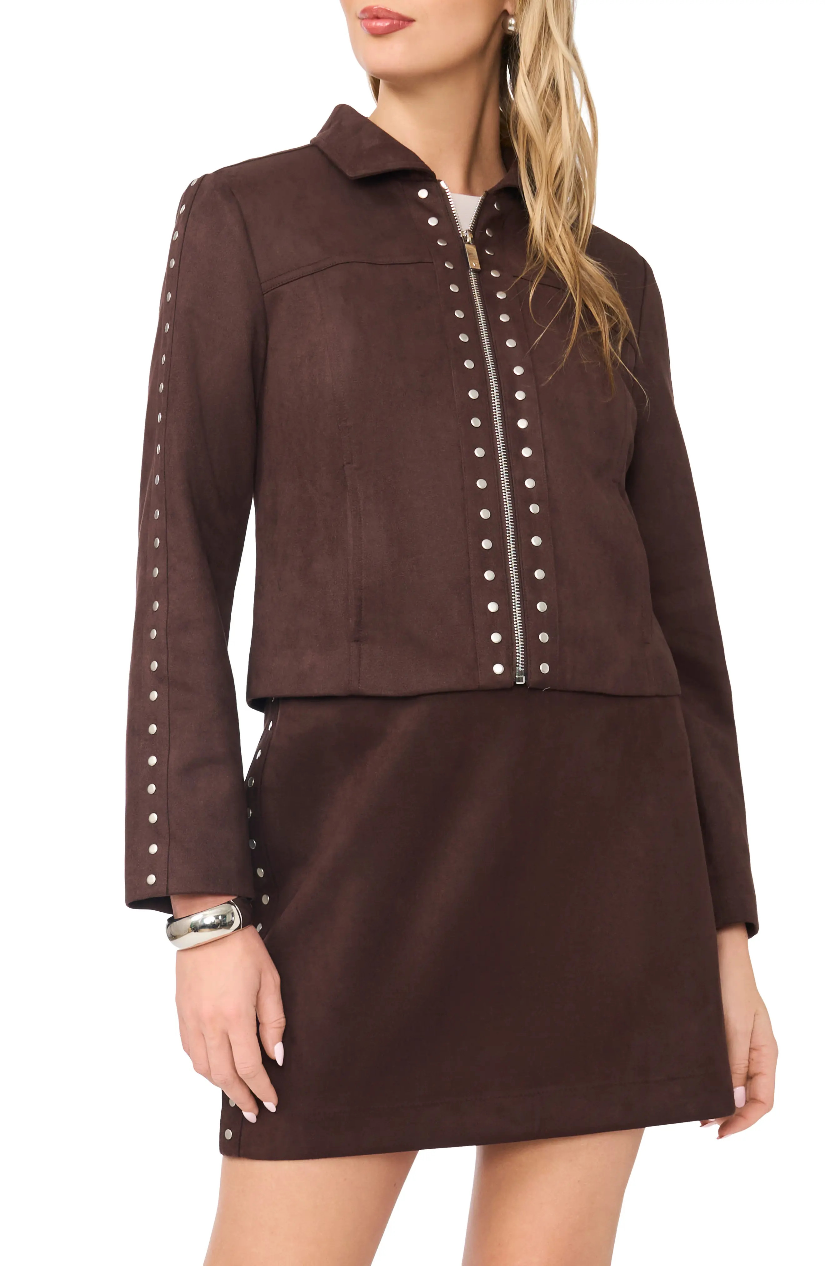 Studded Faux Suede Trucker Jacket (Women) | Nordstrom | Nordstrom