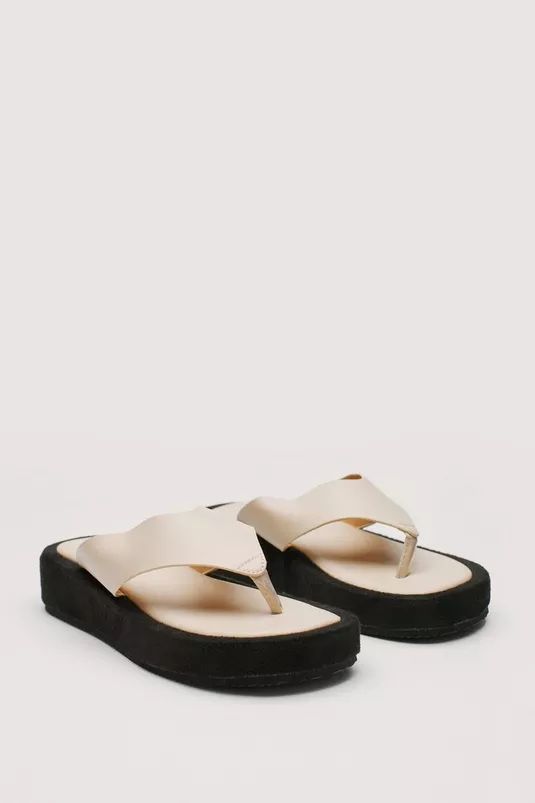 Faux Leather Toe Thong Flatform Sandals | Nasty Gal (US)