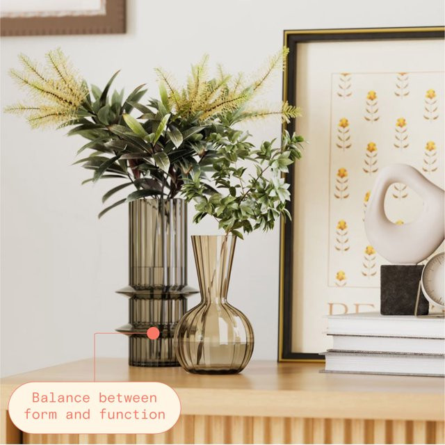 Beautiful 8.5" Tall Ribbed Oyster Gray Tubular Glass Vase by Drew Barrymore, 3.93" D - Walmart.co... | Walmart (US)