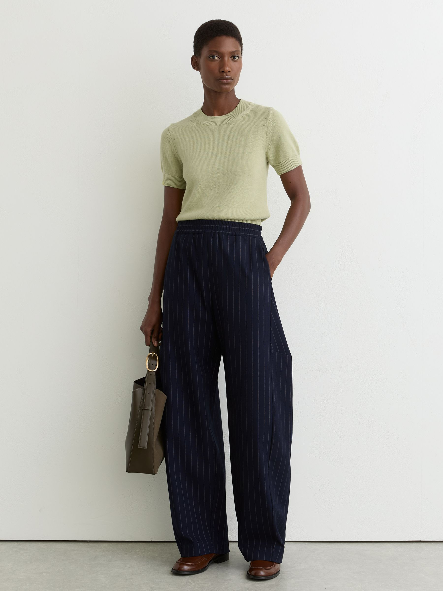Cotton And Wool Crew-Neck Top in Sage Green | Reiss UK