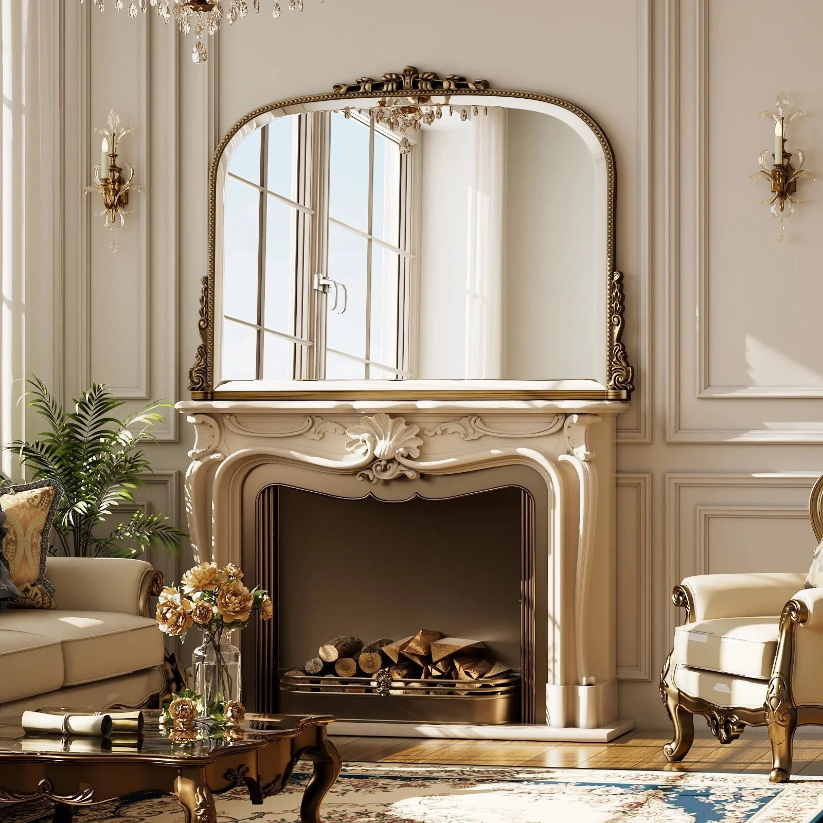 BEAUTYPEAK 44"x 32" Arched Vintage Decor Mirror Vanity Wall Mirror, Antique Bronze - Walmart.com | Walmart (US)