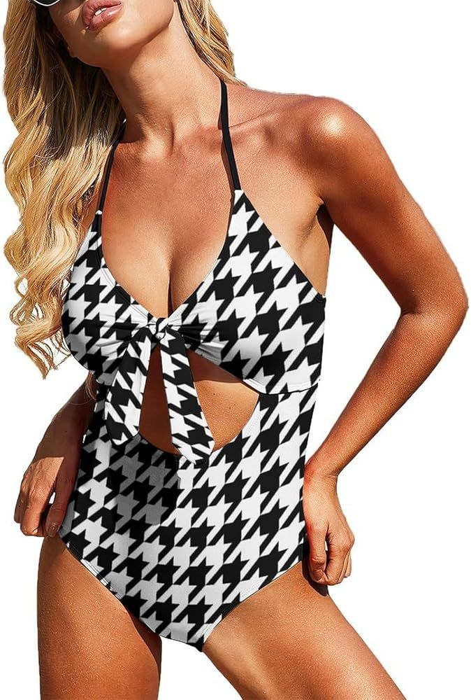 SWEET TANG Women's One Piece Swimsuits Cutout High Waisted Bathing Suit Wrap Tie Swimsuit | Amazon (US)