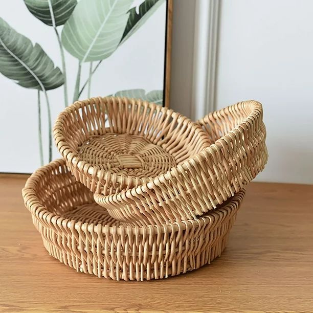 Dream Lifestyle Rattan Bread Basket, Natural Woven Food Snacks Fruit Vegetables Serving Baskets f... | Walmart (US)