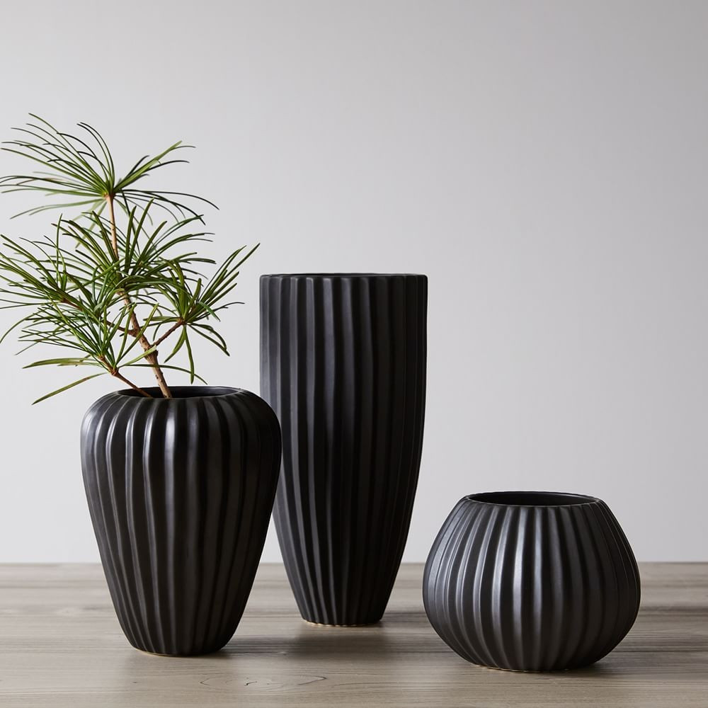 Sanibel Textured Ceramic Vases - Black | West Elm (US)