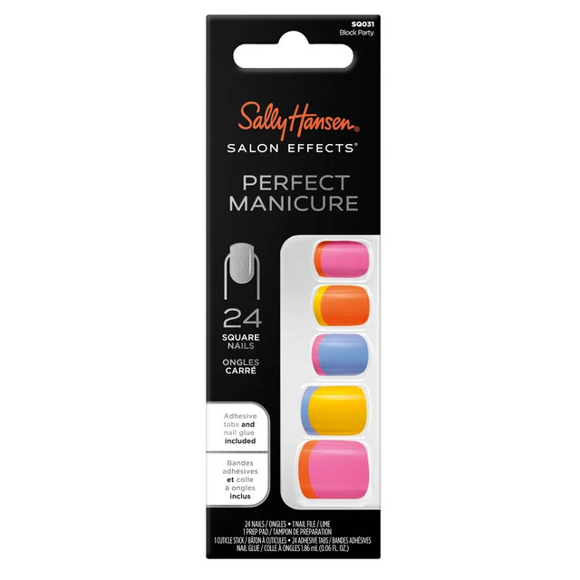 Sally Hansen Perfect Manicure Press on Nail Kit, Square, Block Party, 24pcs | Walmart (US)