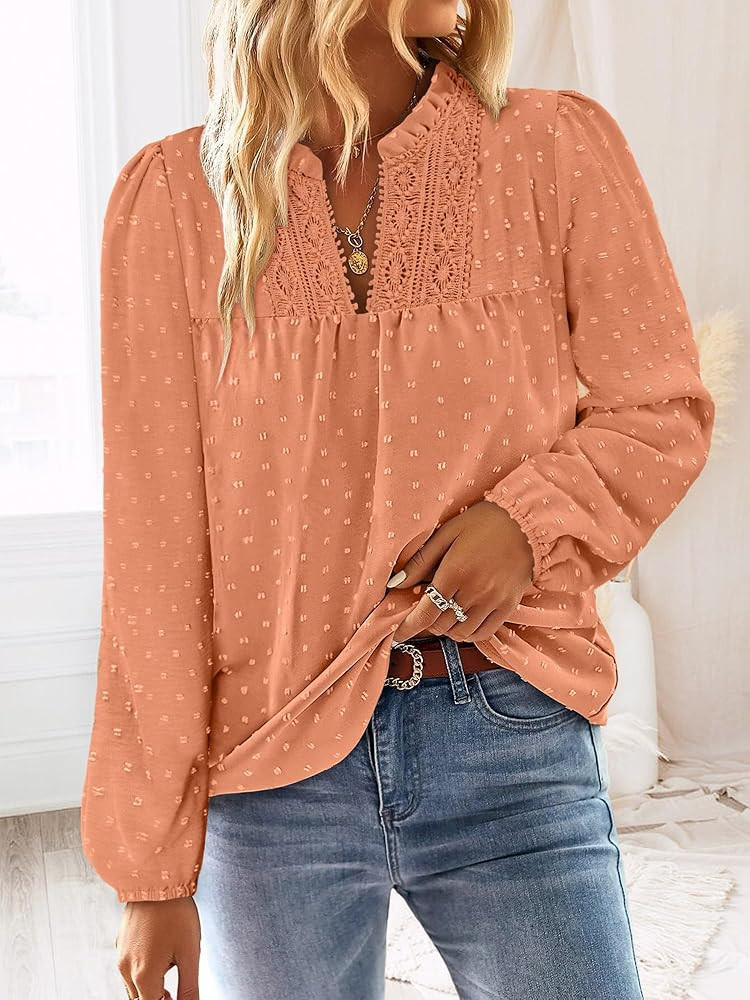 BETTE BOUTIK Womens Blouse Boho Long Sleeve Petite Fall Winter Cute Tops Dressy Casual Chiffon Ba... | Amazon (US)