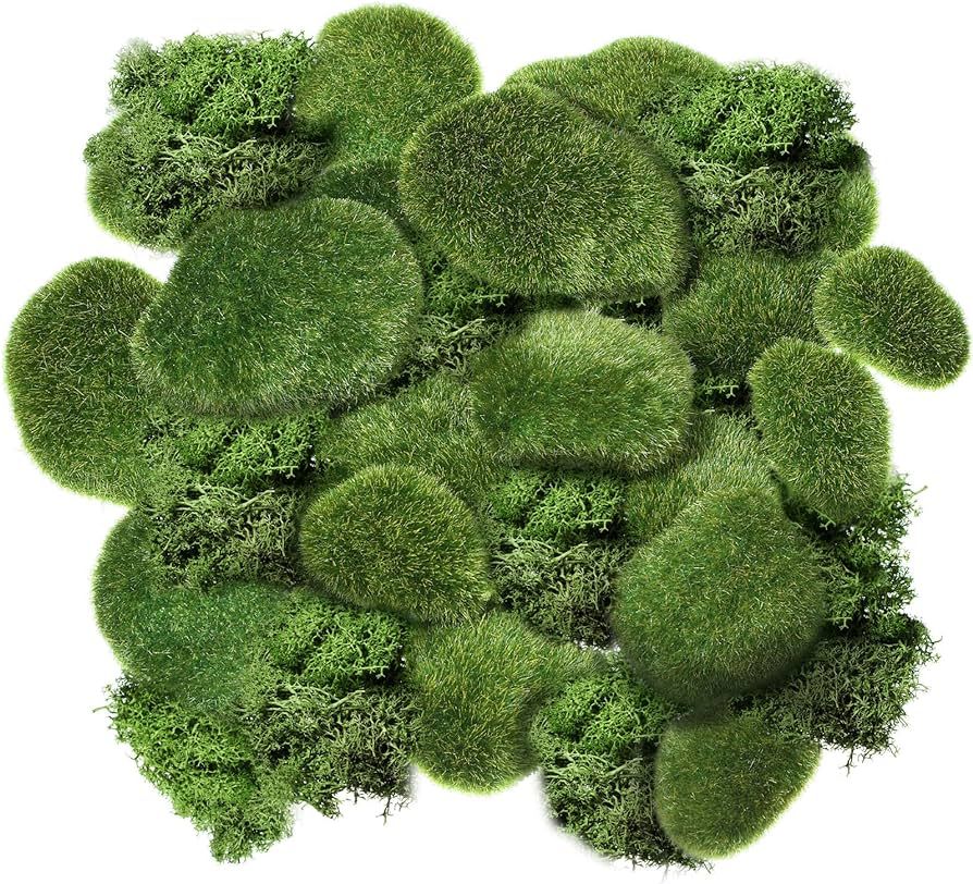 Chuangdi Artificial Moss Rock Assorted Sized Decorative Faux Green Stones Green Moss Balls with 2... | Amazon (US)