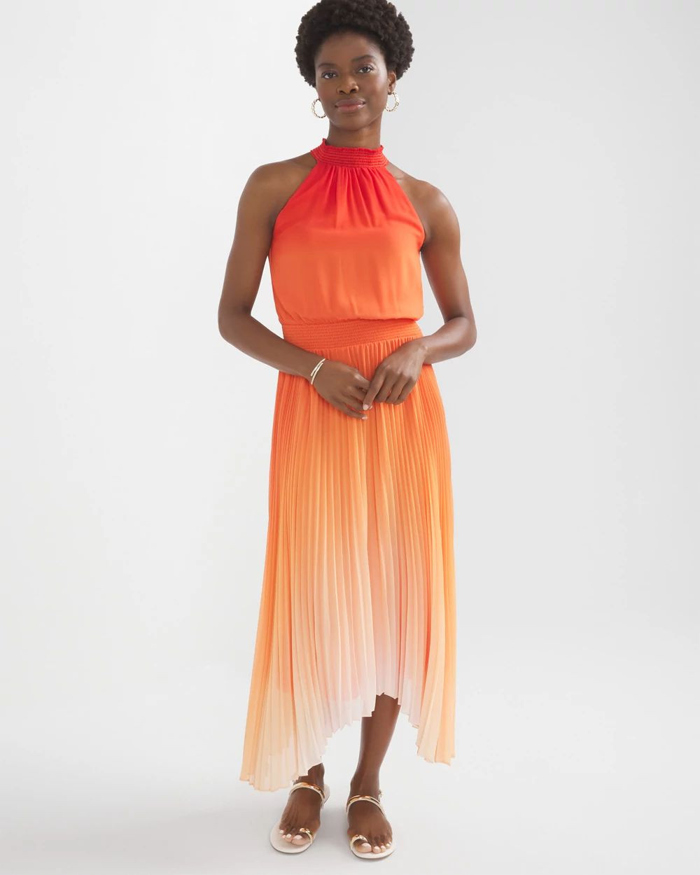 Pleated Halter Midi Dress | White House Black Market