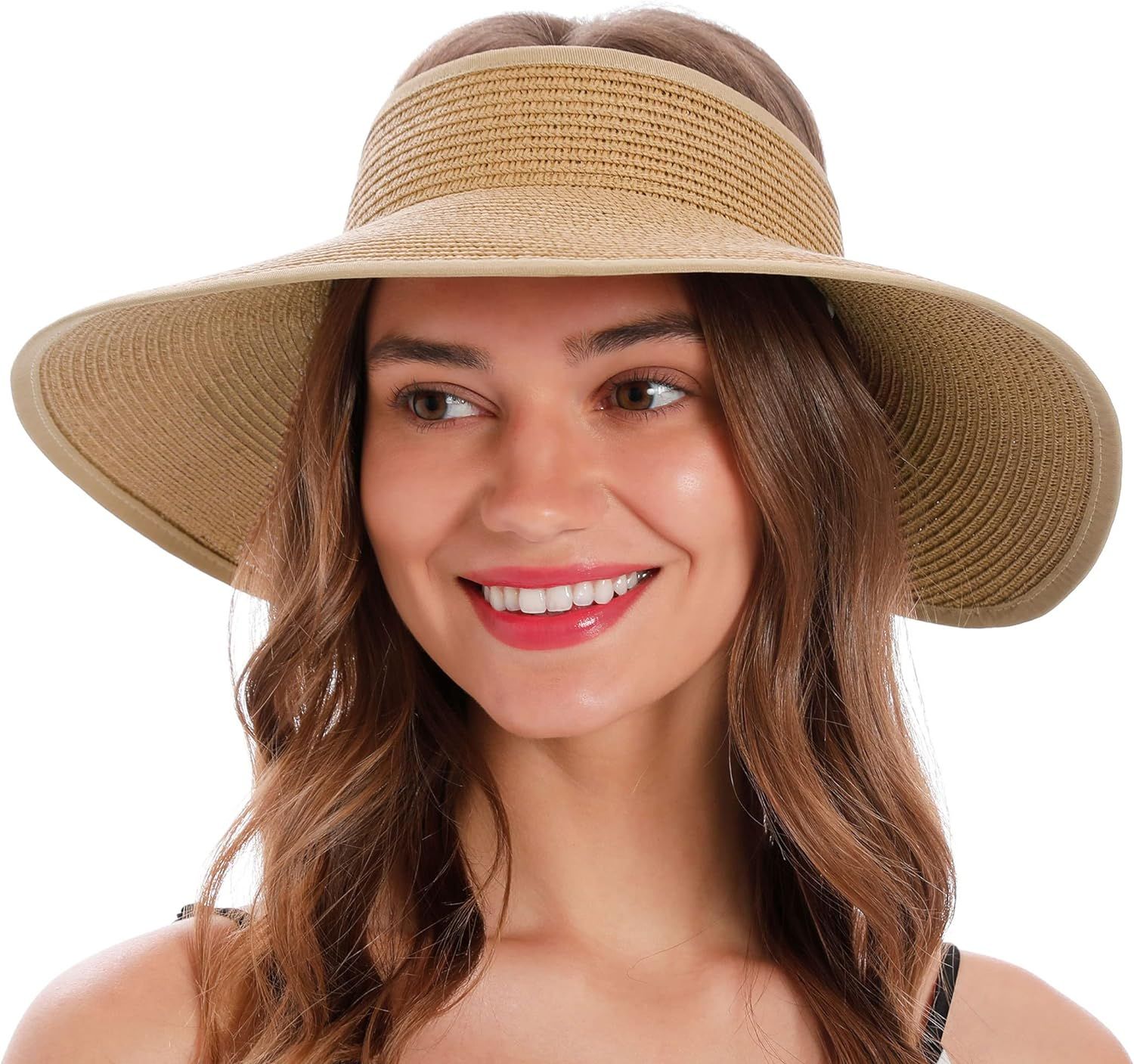 Simplicity Women's Summer Foldable Wide Brim Beach Hats Straw Sun Visor Hats | Amazon (US)