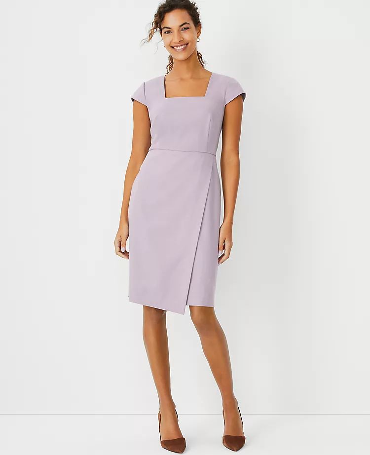 The Square Neck Cap Sleeve Dress in Brushed Flannel | Ann Taylor (US)