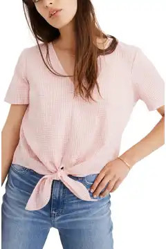 Novel Gingham Check Tie Front Top | Nordstrom