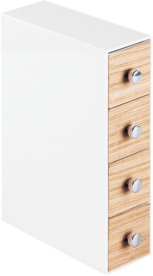 iDesign RealWood 4-Drawer Flip Vanity Organizer - 2.6" x 6.97" x 9.9", White/Light Wood | Amazon (US)