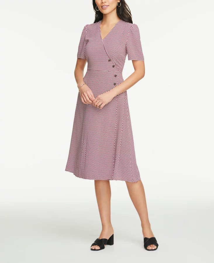 Petite Floral Button Trim Wrap Dress | Ann Taylor Factory
