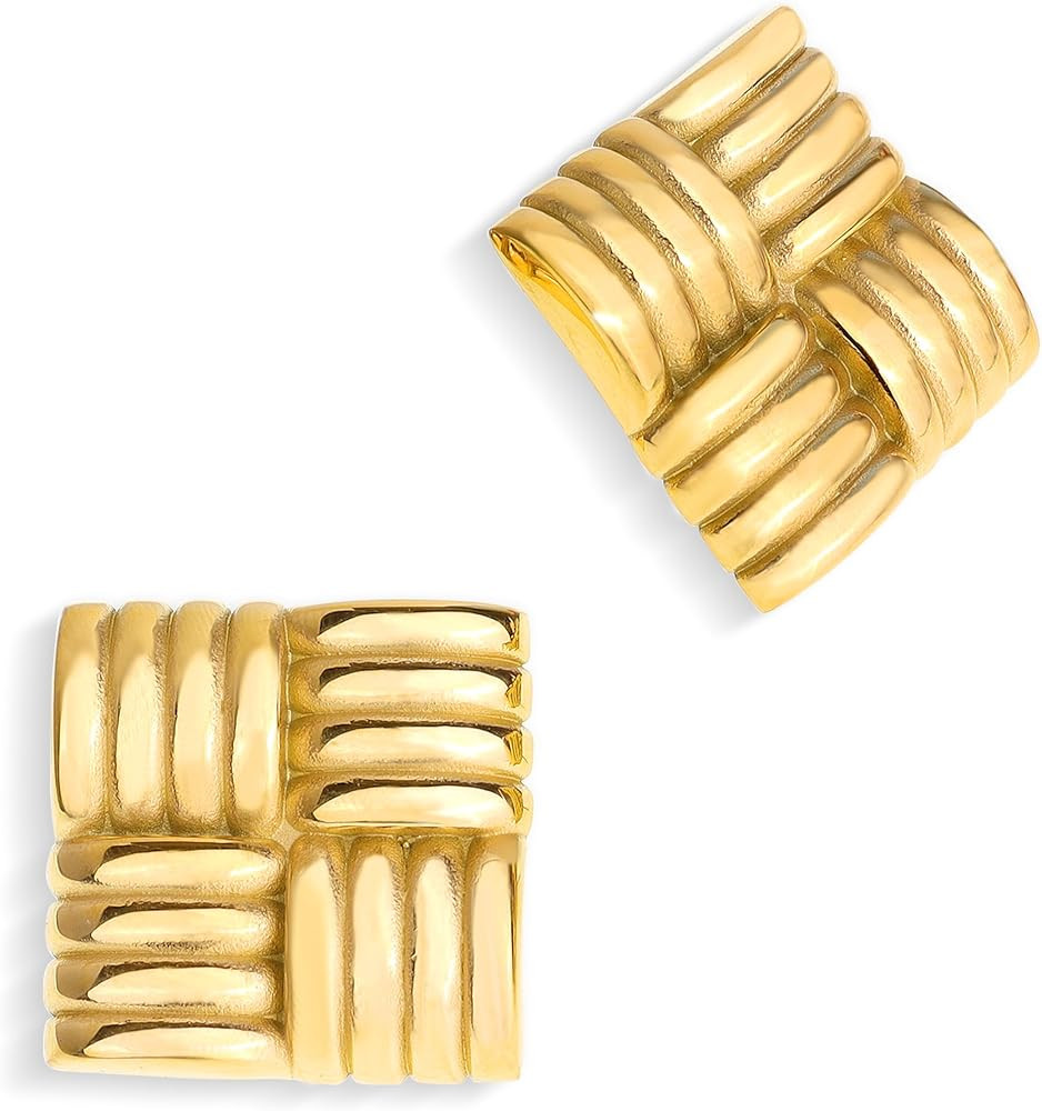 JeanBeau Chunky Large Square Stud Earrings for Women, Trendy Statement Geometric Rectangle Textur... | Amazon (US)