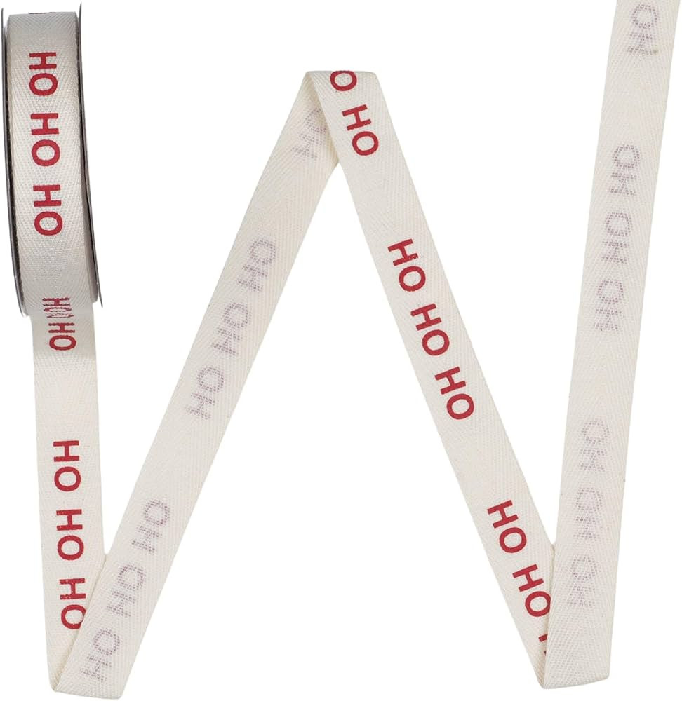 YKW HO HO HO Christmas Cotton Ribbon, 5/8 Inch x 10 Yard Natural Twill Tape, Cream Herringbone Tr... | Amazon (US)
