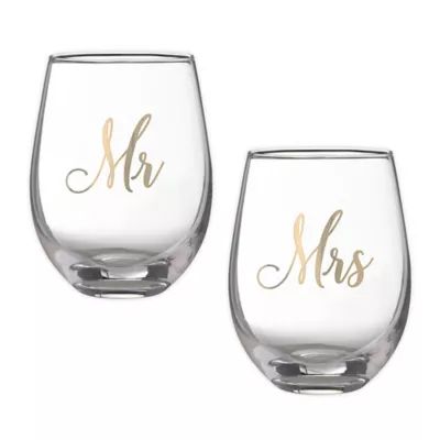 Lillian Rose™ "Mr. & Mrs." Stemless Wine Glasses (Set of 2) | Bed Bath & Beyond