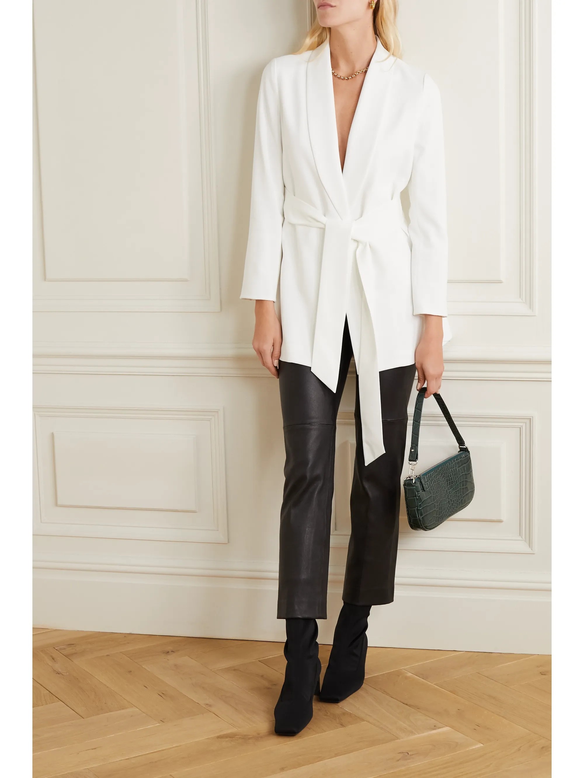 White Wheaton belted crepe blazer | Alice + Olivia | NET-A-PORTER | NET-A-PORTER (US)