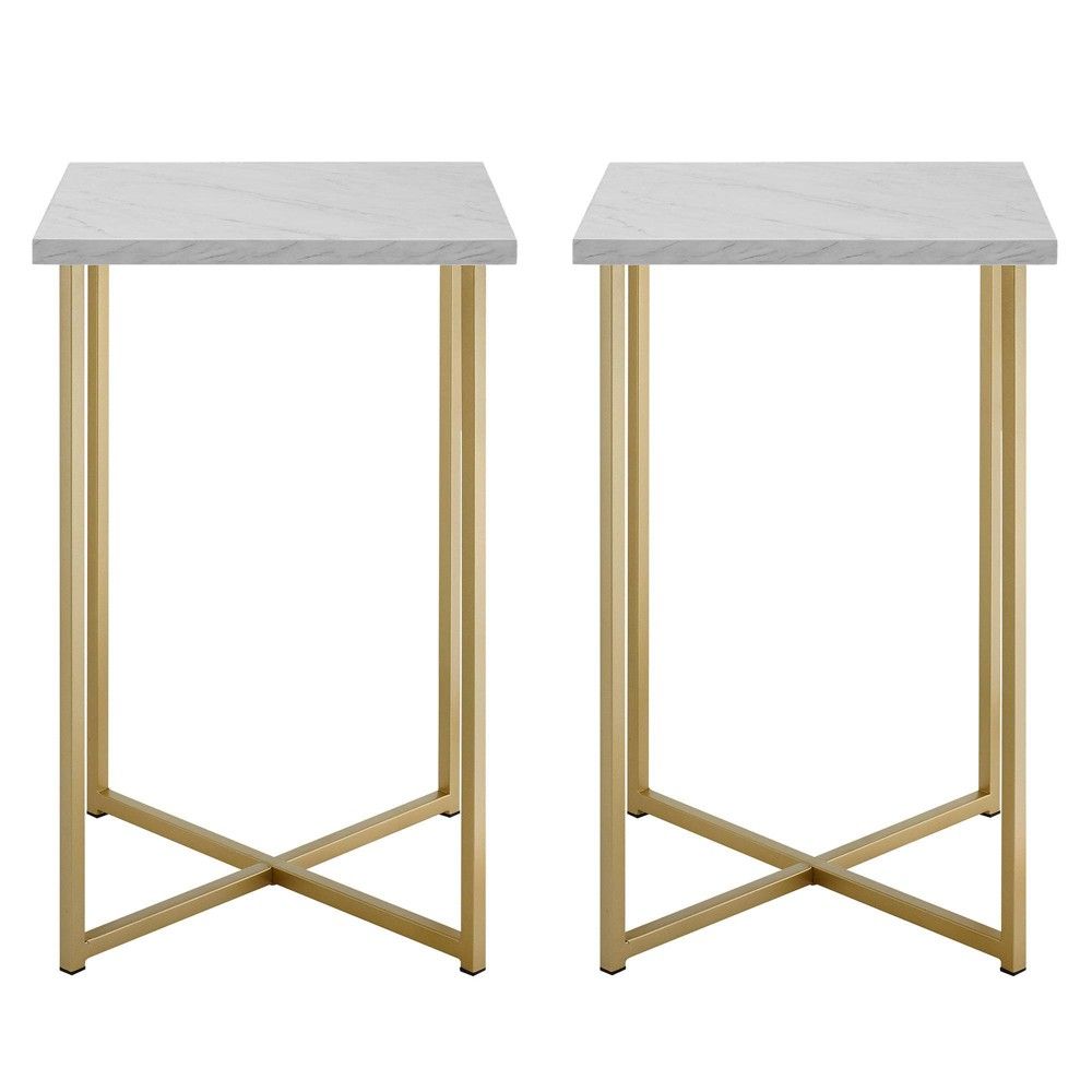 Set of 2 Maxwell Two-Tone Glam Side Tables Faux White Marble/Gold - Saracina Home | Target
