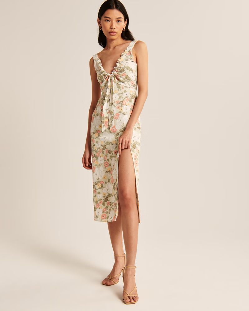 Women's Cinched Neck Slip Midi Dress | Women's Sale | Abercrombie.com | Abercrombie & Fitch (UK)