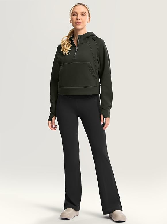 SANTINY Women's Fleece Cropped Hoodies Half Zip Lined Pullover Sweatshirt Athletic Workout Hoodie... | Amazon (US)