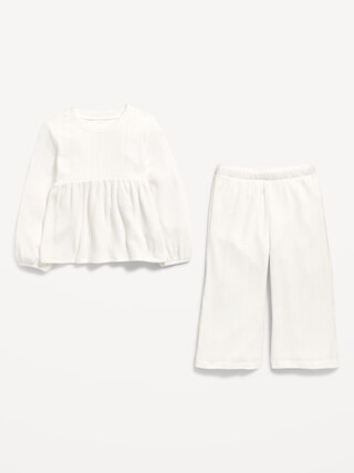 Long-Sleeve Sweater-Knit Peplum Top and Pants Set for Toddler Girls | Old Navy (US)