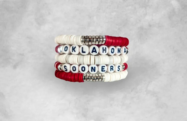 University of Oklahoma Bracelet Stack | Oklahoma Sooners Bracelets | Custom | Heishi Bead Bracele... | Etsy (Global)