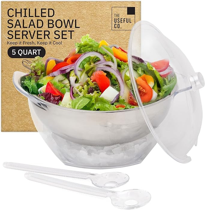 Useful Co. 5QT Salad Bowl Set on Ice - Large Salad Bowl with Lid & 2 Servers - Chilled Tray for C... | Amazon (US)