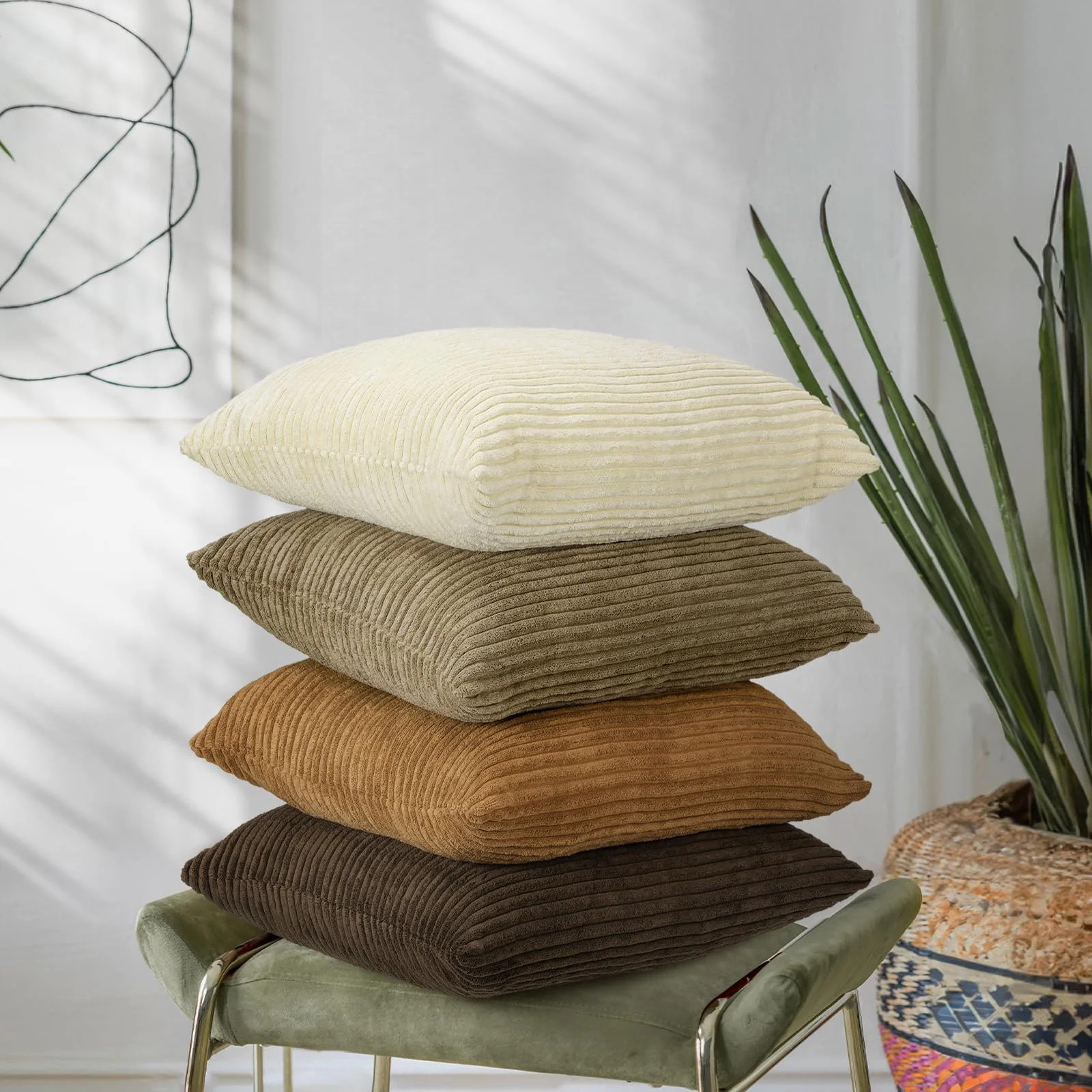 Lewondr Corduroy Throw Pillow Covers 18x18, Set of 4 Multi-Color Matching Square Soft Throw Pillo... | Walmart (US)