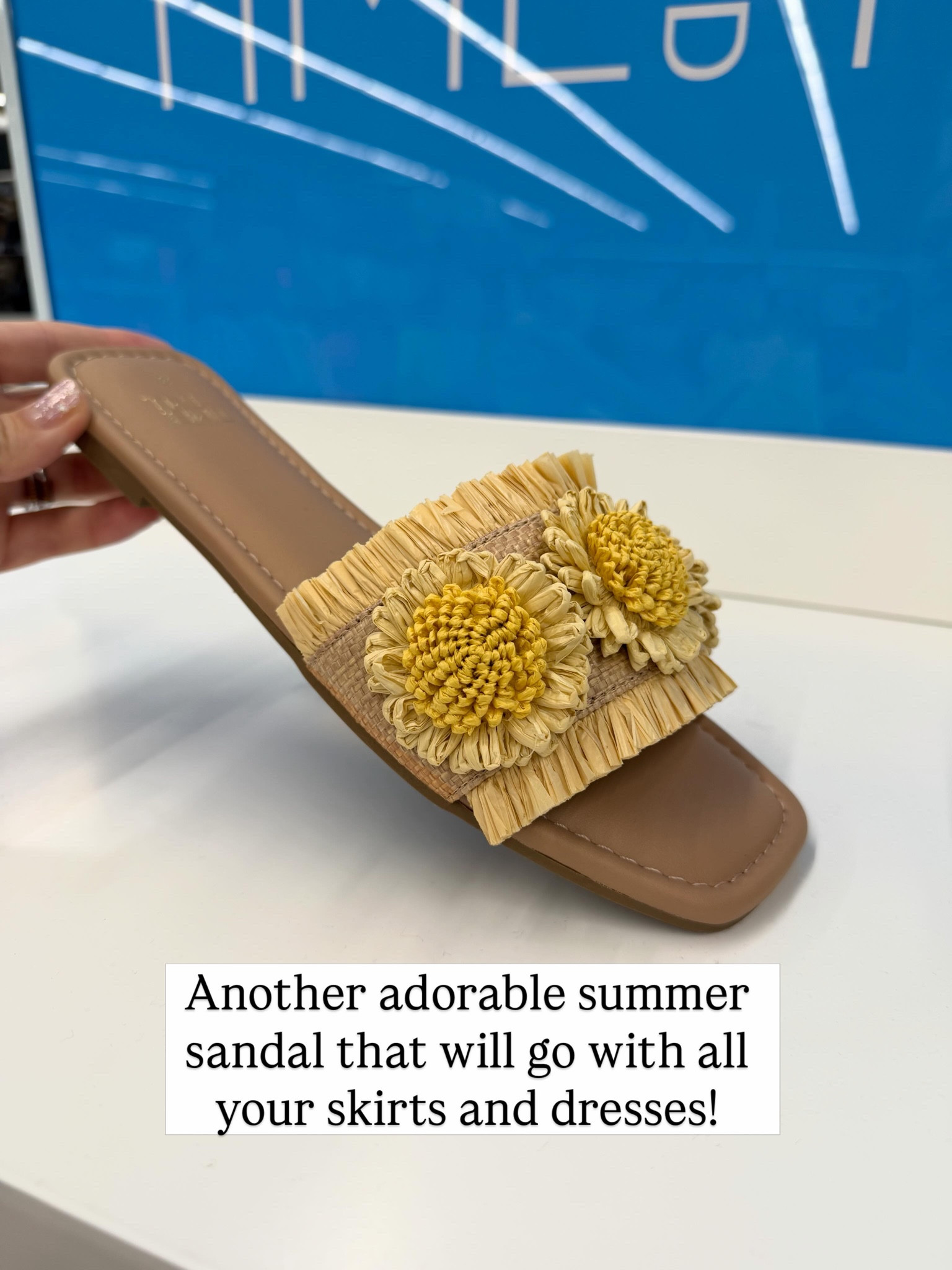 Summer sandals at Walmart, this raffia slide has the prettiest flower detail. #walmartfashion