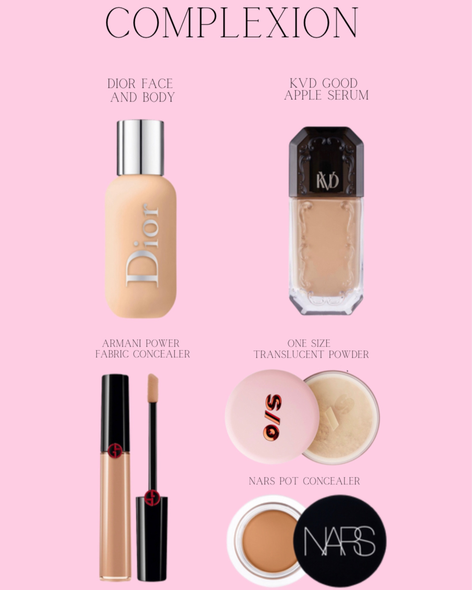 Soft glam complexion essentials for wedding day makeup. 

Dior // KVD // one size // Sephora // Armani // NARS // foundation // concealer 

#LTKFind #LTKbeauty #LTKwedding