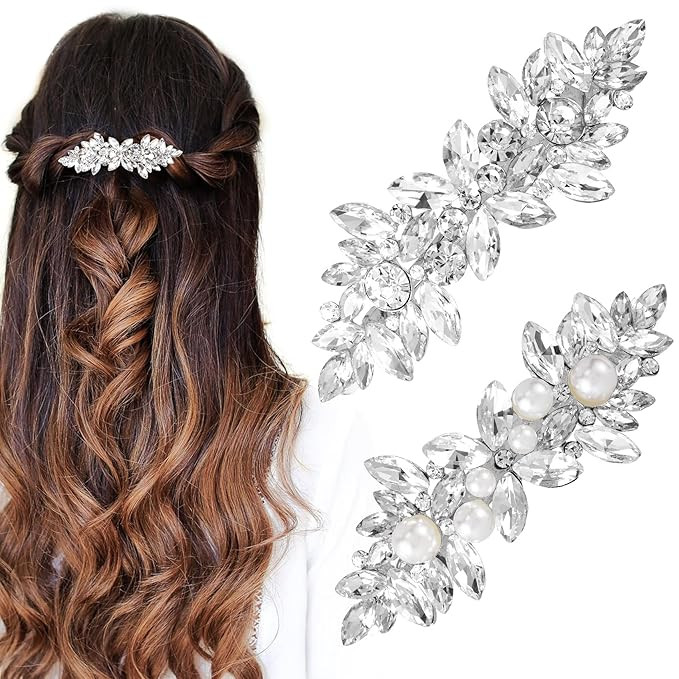HINZIC 2Pcs Rhinestone Hair Clips Flower Hair Barrettes Crystal Pearl French Hairpins Hair Clip W... | Amazon (US)