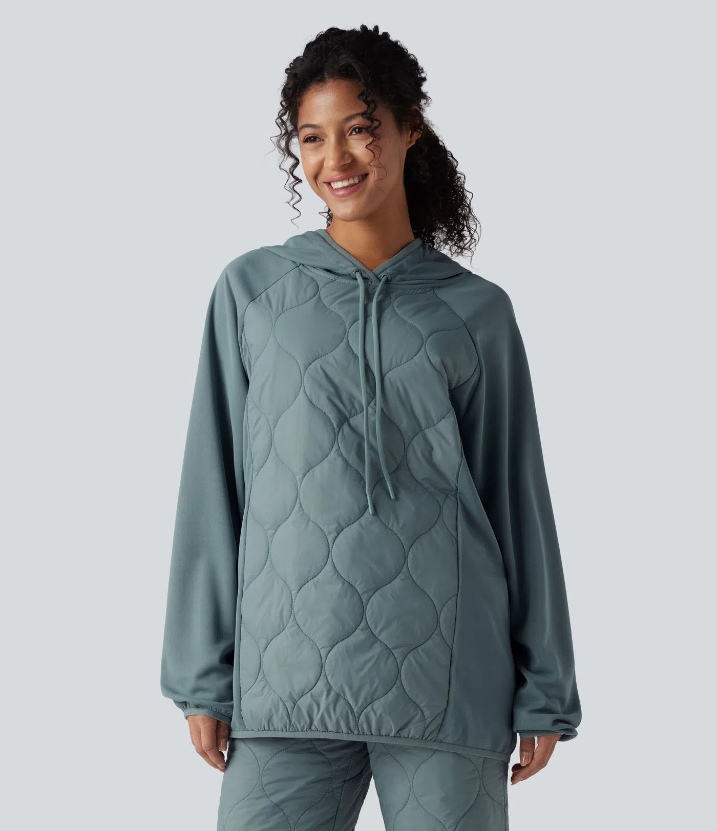 Women’s Hooded Drawstring Long Sleeve Camping Quilted Sports Sweatshirt - Halara | HALARA