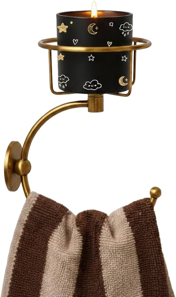 100% Solid Brass Hand Towel Holder for Bathroom Wall – Towel Ring with Candle Holder – Vintag... | Amazon (US)