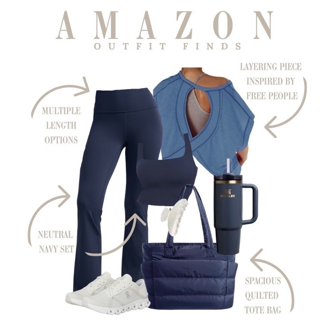 Amazon outfit finds featuring an easy navy activewear set and layering pieces inspired by Free People. Comfortable, everyday pieces from Amazon for workouts, walks, and errands.

#LTKTravel #LTKmomlife #LTKSpringSale
