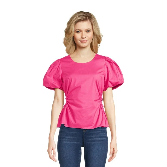 Scoop Women's Poplin Puff Sleeve Top with Cutouts, Sizes XS-XXL - Walmart.com | Walmart (US)