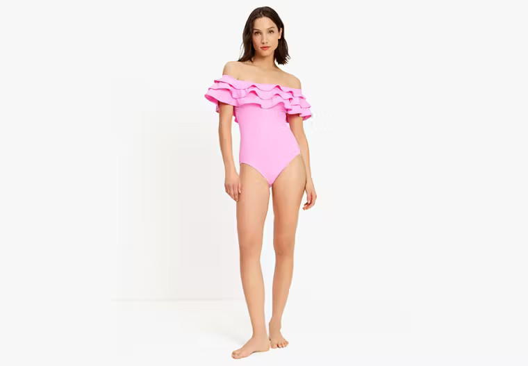 Kate Spade Ruffle Off-The-Shoulder One-Piece, Carousel Pink - Medium | Kate Spade Outlet