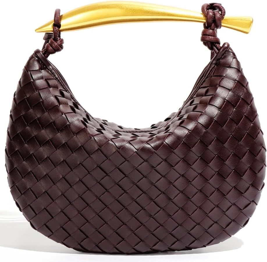 Woven Handbag,Fashion Leather Handle Clutch Bags Purse Cute Dumpling Bag Small Lightweight Crossb... | Amazon (US)