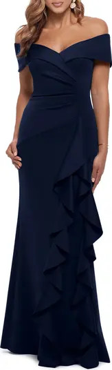 Ruffle Off the Shoulder Scuba Knit Gown | Nordstrom