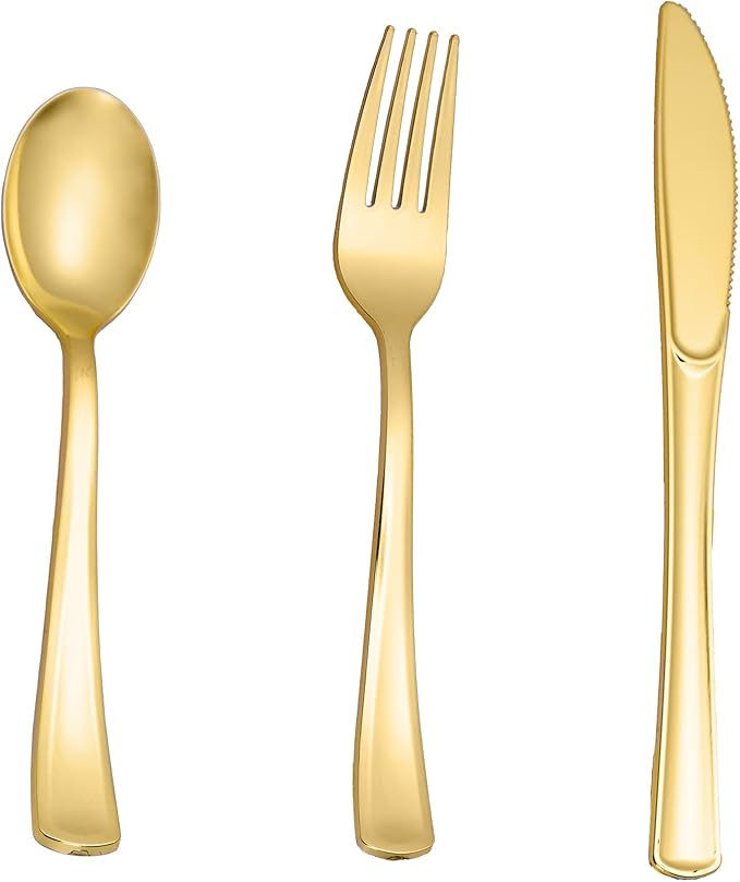 N9R 60pcs Gold Plastic Silverware - Gold Plastic Cutlery Set Disposable Flatware Dinnerware -30 F... | Amazon (US)