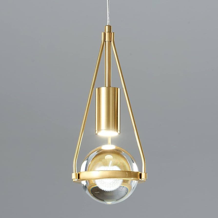 ADCTHOME Gold Dandelion Pendant Light in Brushed Brass Finish, 1-Light Mini Globe Modern Crystal ... | Amazon (US)
