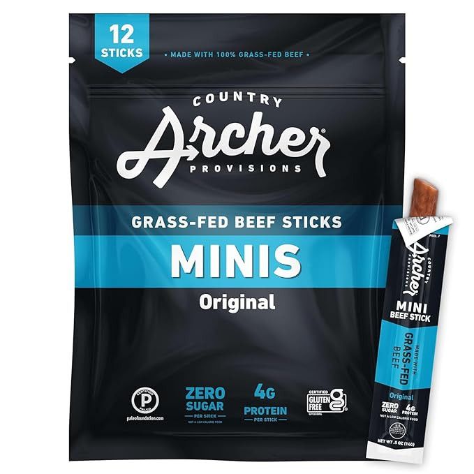 Country Archer Mini Beef Jerky Sticks - Grass Fed Beef Sticks Individually Wrapped, Mini Beef Sti... | Amazon (US)