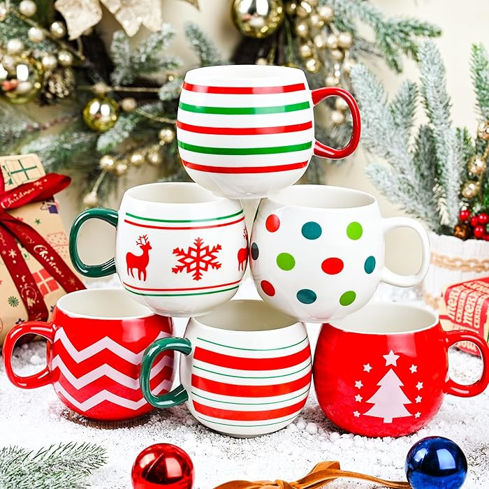 6 Pcs Christmas Mugs Set 11.2 Oz Christmas Ball Shaped Coffee Mug Xmas Tree Elk Snowflake Coffee ... | Amazon (US)