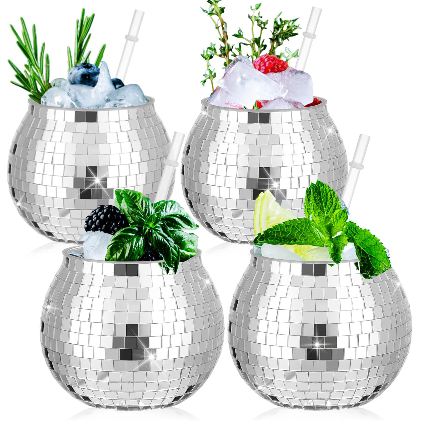 4 Pcs Disco New Year's Eve Decorations Disco Ball Vase for Centerpieces 30 oz Disco Ball Cups Plastic Large Disco Fish Bowls with Straw Wedding Bachelorette Bar 70s Disco Party Supplies | Amazon (US)